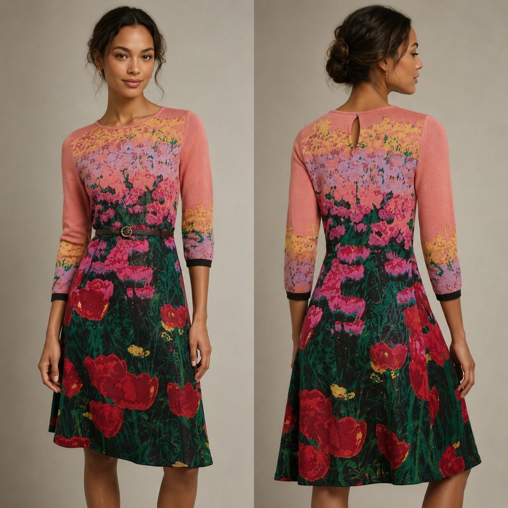 Anthropologie Women's Floral Aldomartins Sweater Dress Made In Italy Size Small